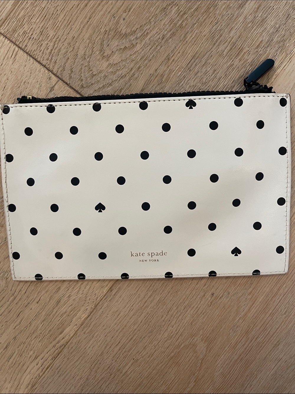 kate spade white and black polka dot zip pouch